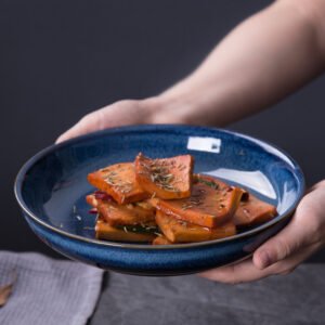 Artisanal Blue Glazed Ceramic Plate