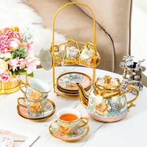 Luxury Floral Tea Set with Rack