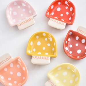 Cute Mushroom-Shaped Ceramic Sauce Dishes - Polka Dot Pattern Condiment Bowls for Kitchen & Table Decor