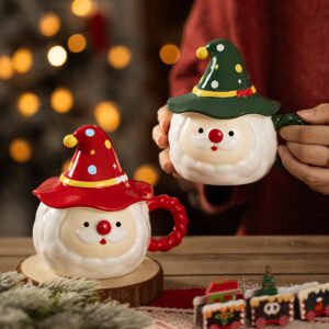 Cute Santa Claus Ceramic Mugs with Lid - Perfect Christmas Gift & Festive Drinkware