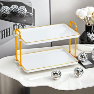 Two - Tiered Dessert Tray with Golden Accents