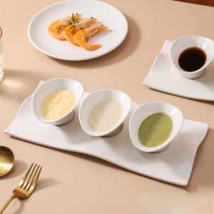 White Ceramic Sauce Dish Set with Tray - Multi-Sauce Serving Solution for Dining & Entertaining