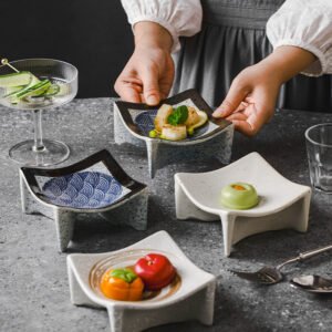 Artistic Elevated Ceramic Appetizer Plates - Unique Textured Serving Dishes for Gourmet Presentation