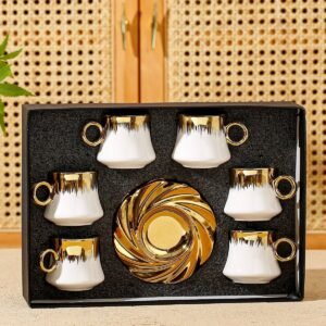 Luxury Gold-Dipped Ceramic Espresso Cup Set with Decorative Golden Swirl Tray - Elegant Gift for Coffee Lovers