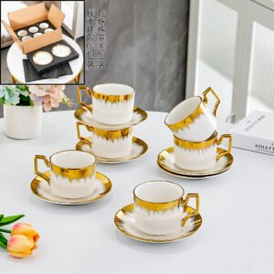 Trimmed Ceramic Coffee Cup and Saucer Set