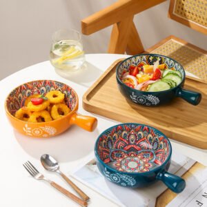 Bohemian - Style Ceramic Handled Bowls