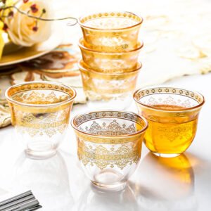 Golden-Embossed Glass Teacups Set: Add Elegance to Your Tea Time
