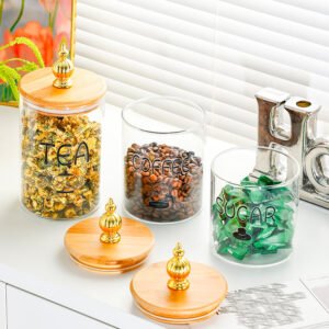 Stylish Glass Storage Jars Set for Tea, Coffee, and Sugar: Elevate Your Kitchen Organization
