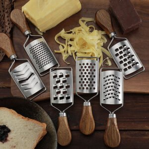 5-in-1 Stainless Steel Cheese Grater Set with Wooden Handles