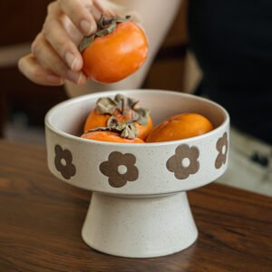 Vintage Floral Speckled Ceramic Pedestal Fruit Bowl: Add Retro Charm to Your Home