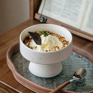 Speckled White Ceramic Pedestal Bowl: Minimalist Elegance for Your Culinary Creations
