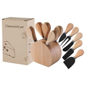 5-Piece Cheese Knife Set with Wooden Storage Holder (Gift Boxed)