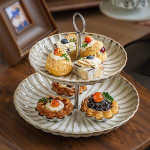 Vintage Textured Ceramic 2-Tier Dessert Stand: Elevate Your Afternoon Tea & Dessert Presentation