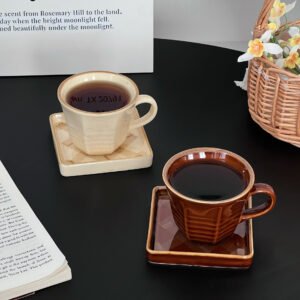 Vintage Textured Ceramic Cup and Saucer Set: Elegant Drinkware for Coffee & Tea Enthusiasts