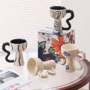 Artistic Irregular Ceramic Mugs (Abstract Pattern Handcrafted Style)