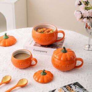Cute Fruit-Shaped Ceramic Lid Cup (Avocado & Pumpkin Styles)