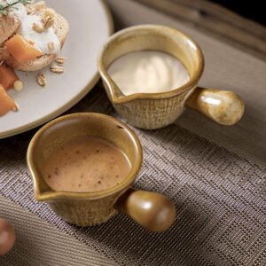 Textured Ceramic Sauce Boat with Handle (Mini Gravy Pitcher)