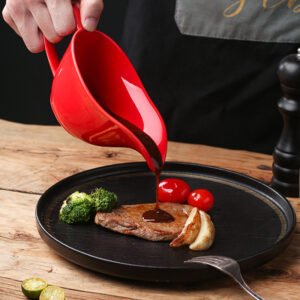 Vibrant Red Ceramic Gravy Boat (Drip-Proof Sauce Pitcher)